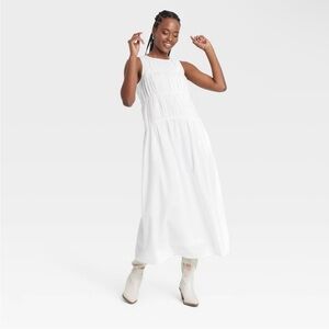 Universal Thread Women's Ruched Maxi A-Line Dress White XS